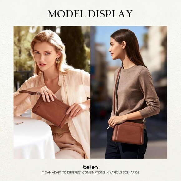 Genuine Leather Wristlet Wallet for Women Soft Leather Crossbody Bag Clutch Purs - Picture 2 of 8